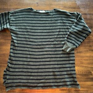 Kirundo Army Green with Black Stripes Long Sleeve Sweater Tunic Womens Medium M